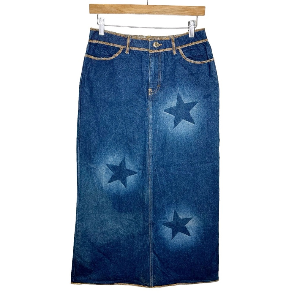 Vintage 90s Y2K ZenanZ Star Stencil Contrast Stitch Denim Skirt
